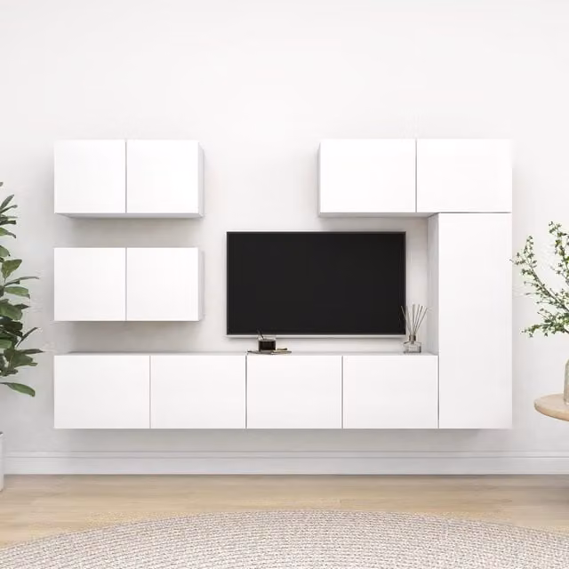 Berkfield Home 6 Piece Modern White Matt MDF TV Cabinet Set