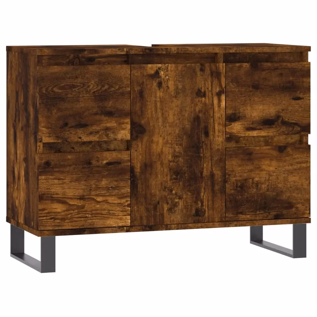 Berkfield Home Bathroom Cabinet in Smoked Oak Brown, W/D/H: 80 x 33 x 60 cm