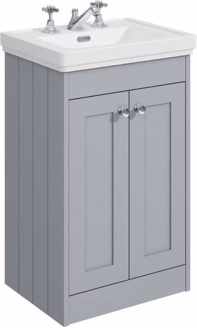 Balterley 500mm Floor Standing 2 Door Bathroom Unit with 3 Tap Hole Basin in Satin Grey