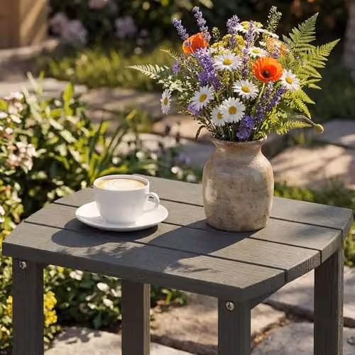 Outsunny Grey Plastic Outdoor Side Table for Garden and Terrace – 9