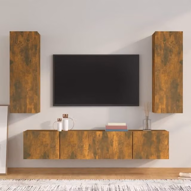 Berkfield Home 4 Piece Classic TV Cabinet Set in Smoked Oak and Brown Engineered Wood – 1
