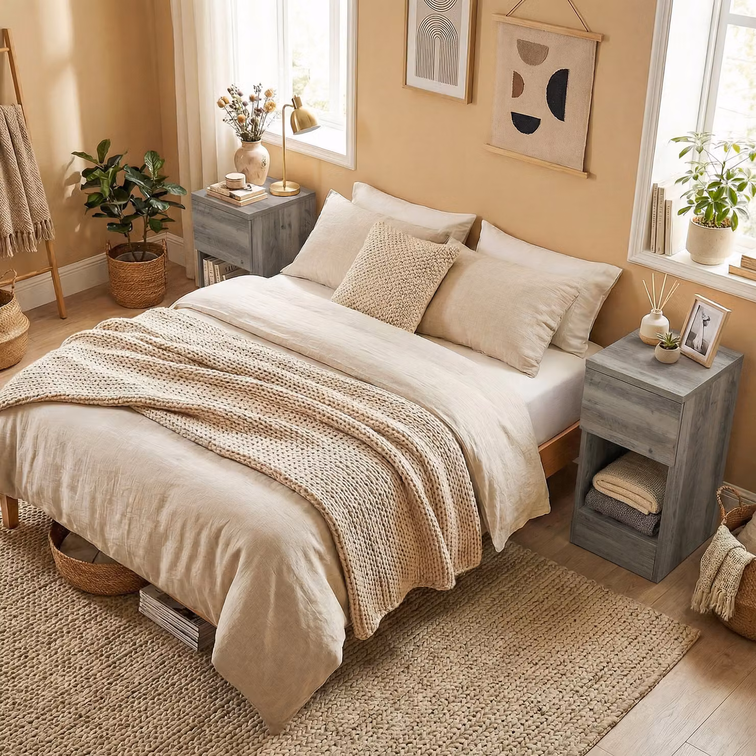 HOMCOM Set of Two Modern Grey Bedside Tables – 2