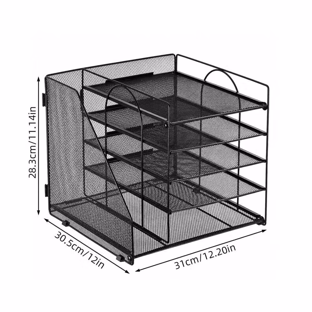 FORGEVIO Black Metal 5-Tier Desk Organiser with File Holder and Letter Tray – 2