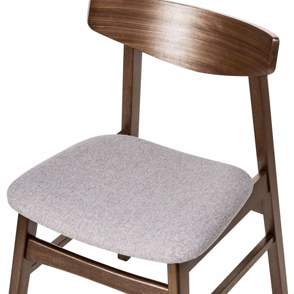 Wyld and Coco Set of 2 Retro Armless Dining Chairs in Brown Rubberwood with Grey Fabric – 3