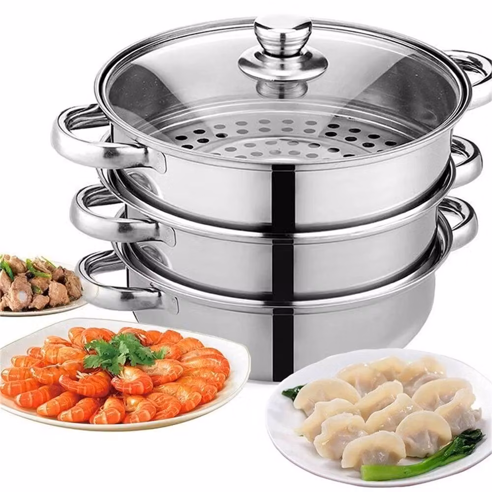 Nordara 3-Tier Stainless Steel Steamer Pot with Glass Lid, Silver – 4