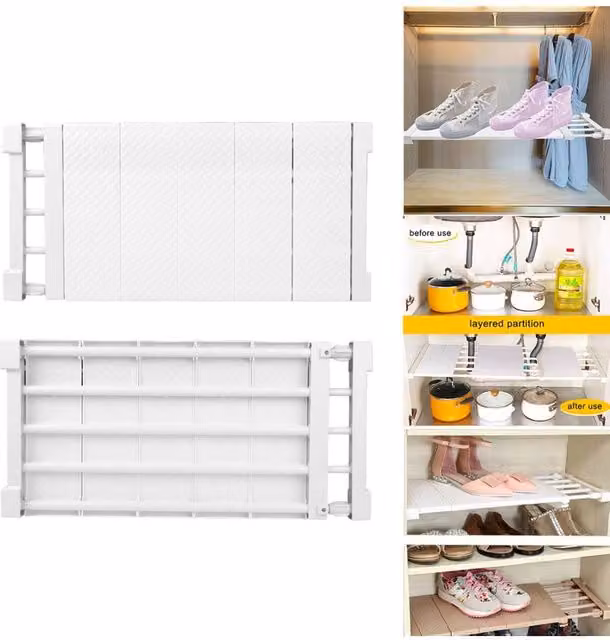 KDMD Adjustable Extendable Closet Divider Storage Shelf Rack in White