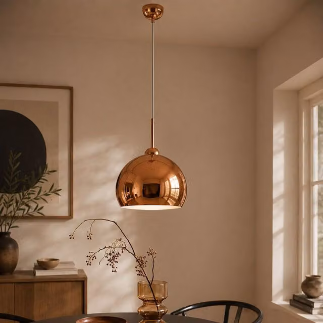 Orsina Modern Sphere Pendant Light with Copper and Gold Finish and White Inner Shade – 2