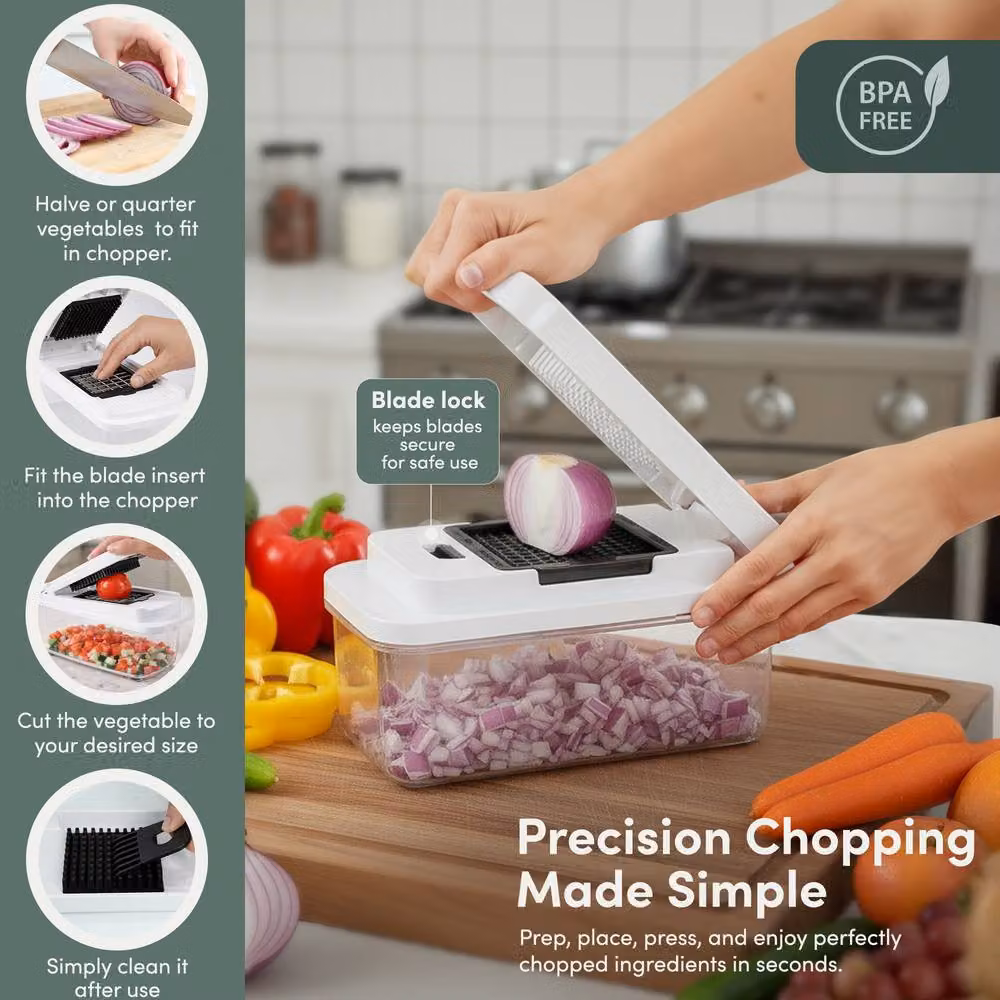 Keplin 4-in-1 Vegetable Chopper with Container and 4 Interchangeable Blades in White – 5