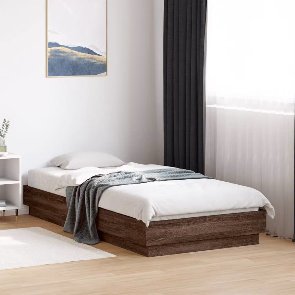 Berkfield Home Small Single Wood Bed Frame in Brown Oak, W/D/H: 190 x 78 x 23 cm – 2
