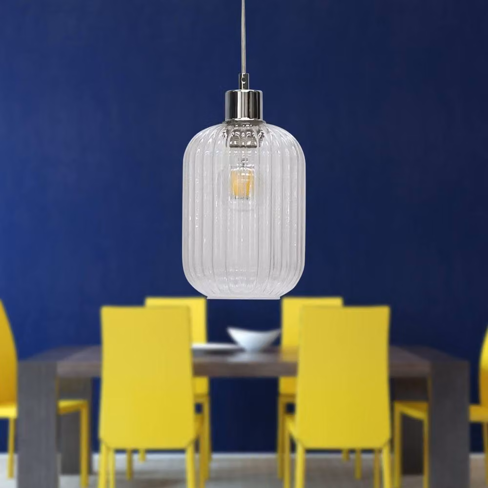First Choice Lighting Batley Set of 2 Suspended Pendant Lights with Transparent Ribbed Glass and Chrome Fittings – 3