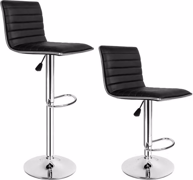 tectake Johannes Set of 2 Bar Stools in Black Synthetic Leather with Metal Frame – 1