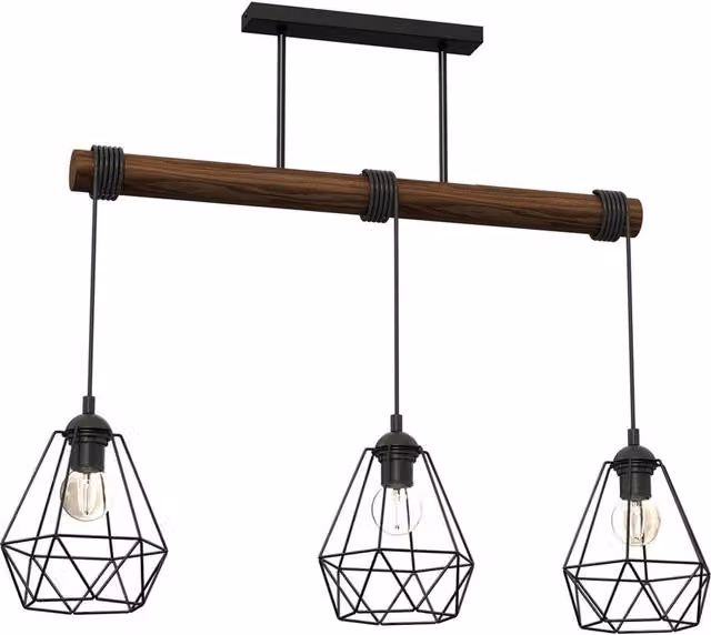 Milagro Industrial Pendant Lamp in Black and Brown with Wood and Metal Accents