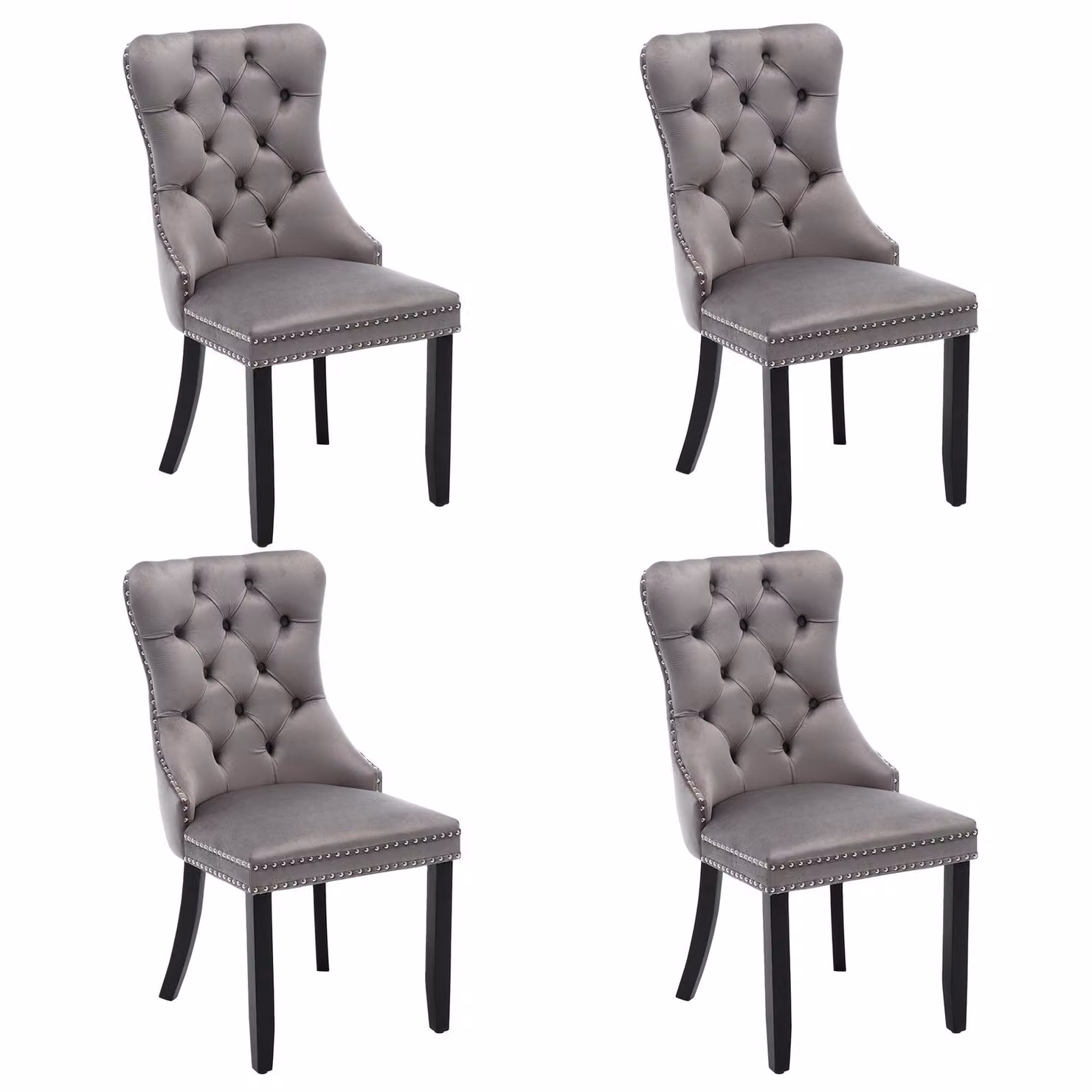 Aosom.UK Set of 4 Grey Velvet Dining Chairs with Button Tufted Backrest and Solid Rubber Wood Legs, W/D/H: 64 x 50 x 96 cm – 2