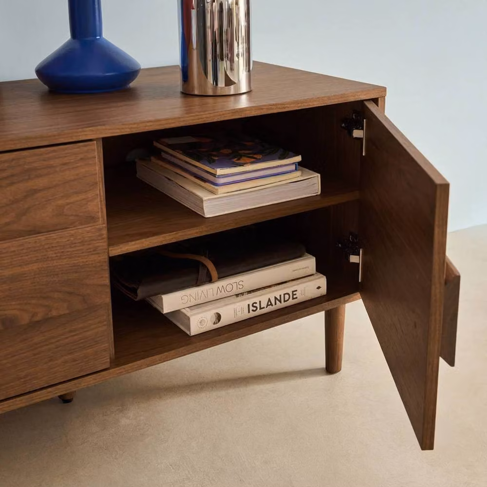 sweeek Vintage Wood Effect TV Stand with 3 Doors, Dark Brown, W: 150 cm, D: 45 cm, H: 52 cm – 3
