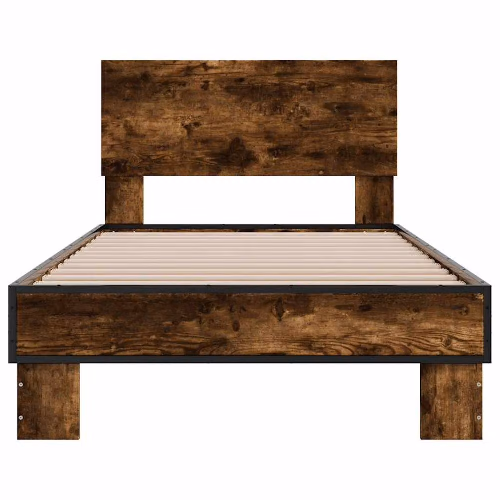 Berkfield Home Durable Industrial Bed Frame in Smoked Oak and Brown, W/D/H: 90 x 200 cm – 4