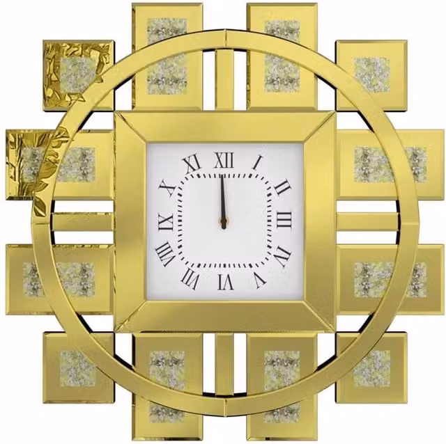 SPETLEK Crystal Crush Diamond Mirrored Wall Clock in Gold, W: 80 cm, H: 80 cm