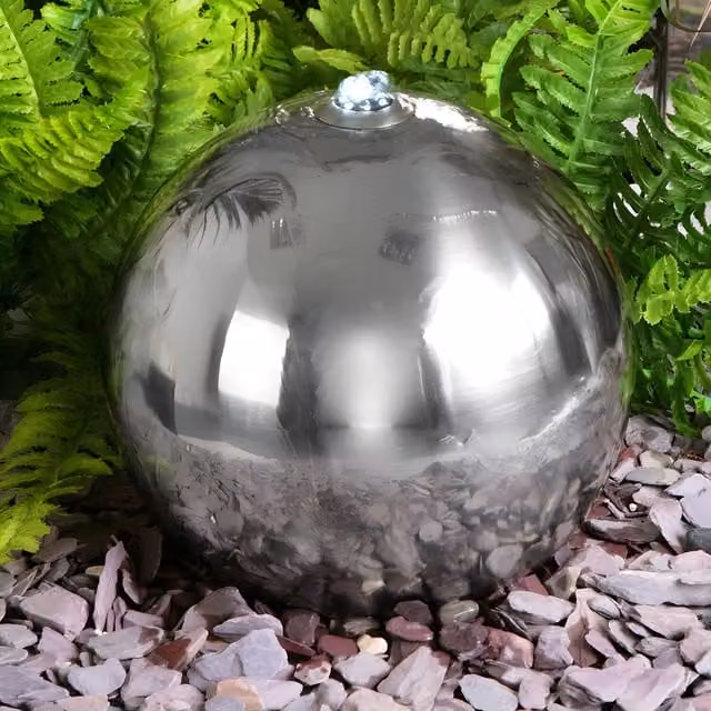 Primrose Stainless Steel Solar Tabletop Water Column in Silver, Height: 30 cm