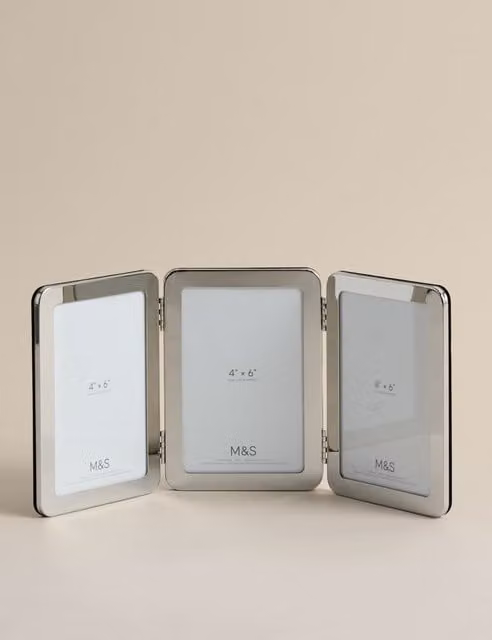 M&S Modern Rectangular Triple Photo Frame, Silver, 10 x 15 cm