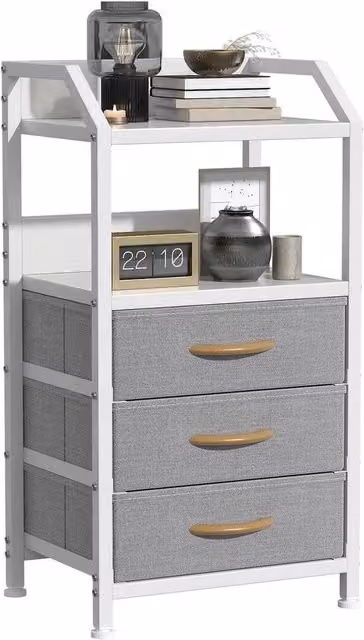 FORGEVIO Bedside Table with 3 Fabric Drawers, Grey, W/D/H: 40 x 30 x 70 cm – 1