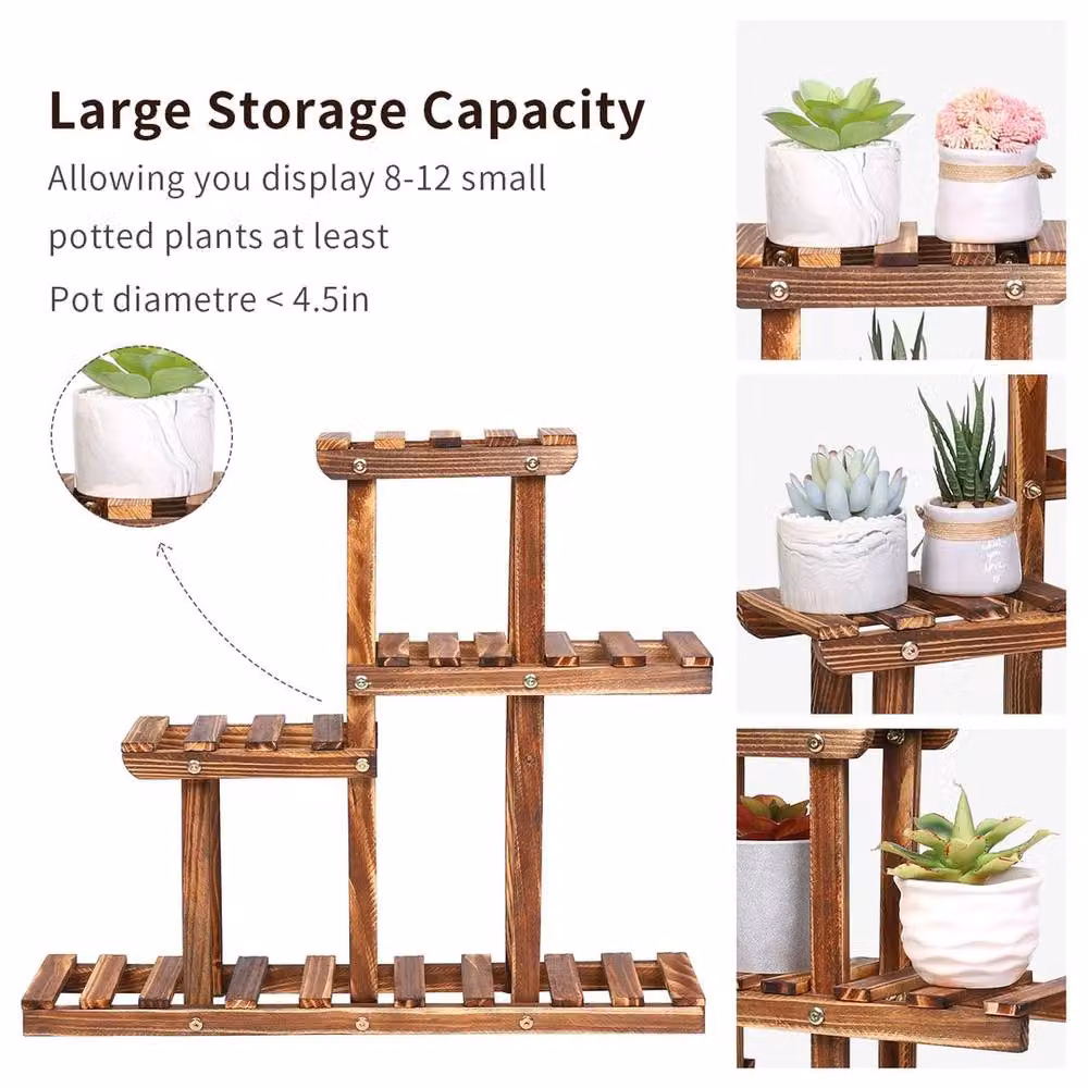 Kelvenix 4 Tier Rustic Brown Pine Wood Plant Stand Display Rack – 2