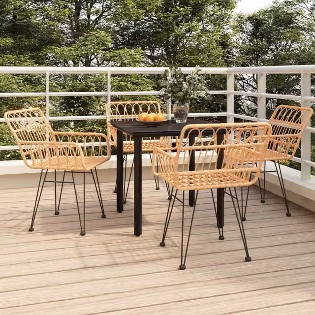 Berkfield Home 5 Piece Brown Poly Rattan Garden Dining Set – 1