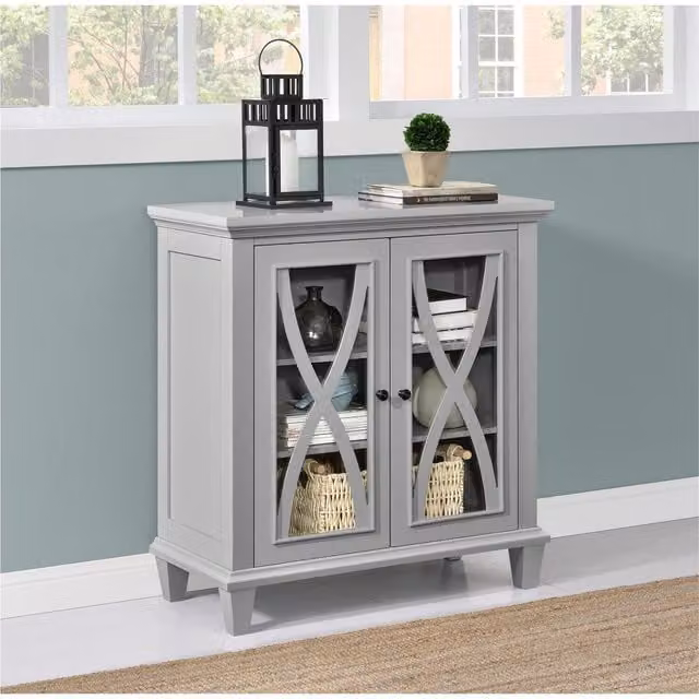 Ellington Grey Double Door Accent Cabinet with Glass Doors and Internal Shelves – 1