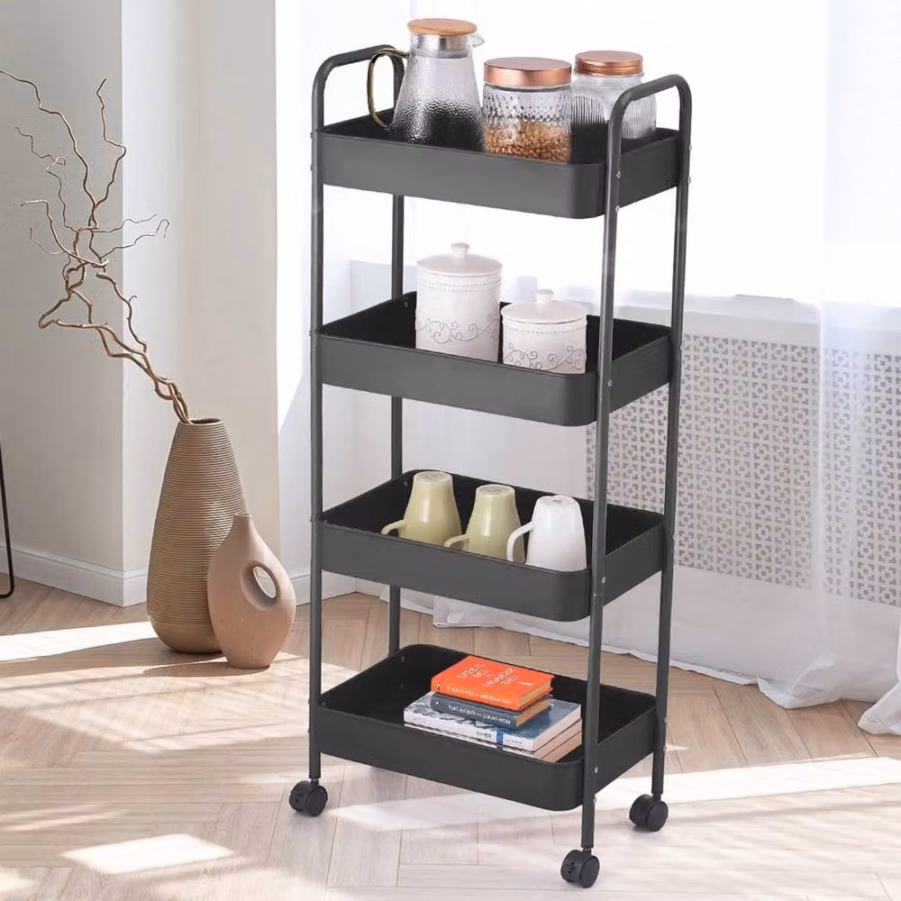 EONLION 4 Tier Slim Plastic Storage Trolley Cart with Castors, Black, W: 29.5 cm, D: 44.5 cm, H: 105 cm – 2