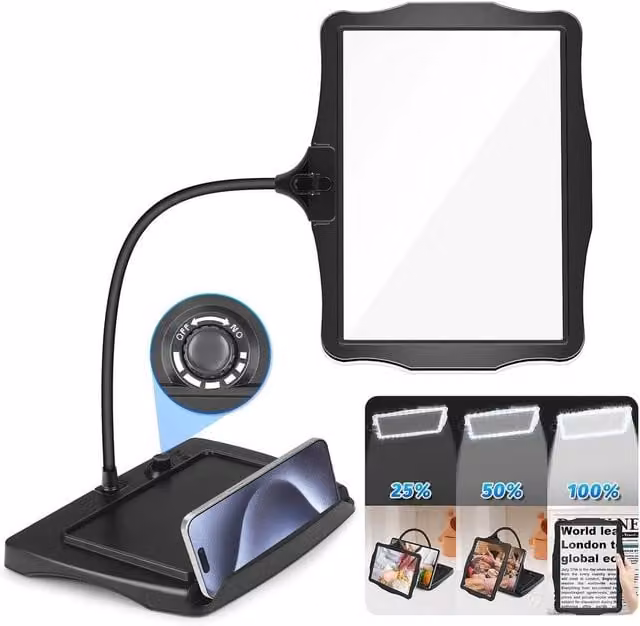 KORVIXA 10X Magnifying Glass Lamp with LED Light, Black Tabletop Task Lamp – 1