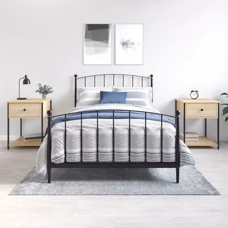 Berkfield Home Elegant Bedside Tables, 2 Piece Set in Sonoma Oak and Light Tan, W/D/H: 44 x 45 x 58 cm