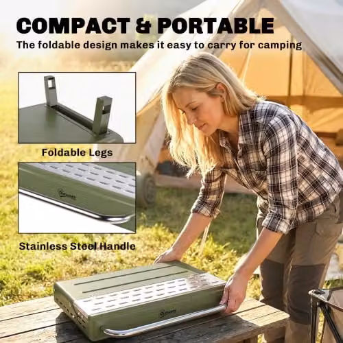 Outsunny Portable Tabletop Charcoal Barbecue Grill with Stainless Steel Warming Rack in Green – 11