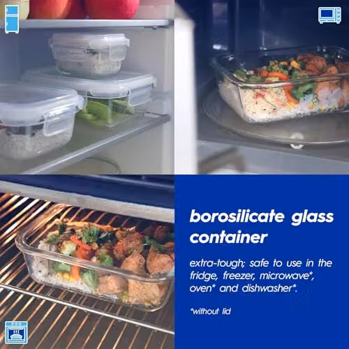 Harbour Housewares 2 Pack Glass Food Storage Containers with Airtight Lids, 640ml, Transparent/White, Leakproof and Microwave Safe – 1