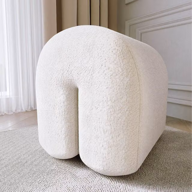 CARME Minimalist Boucle Stool in Beige and White
