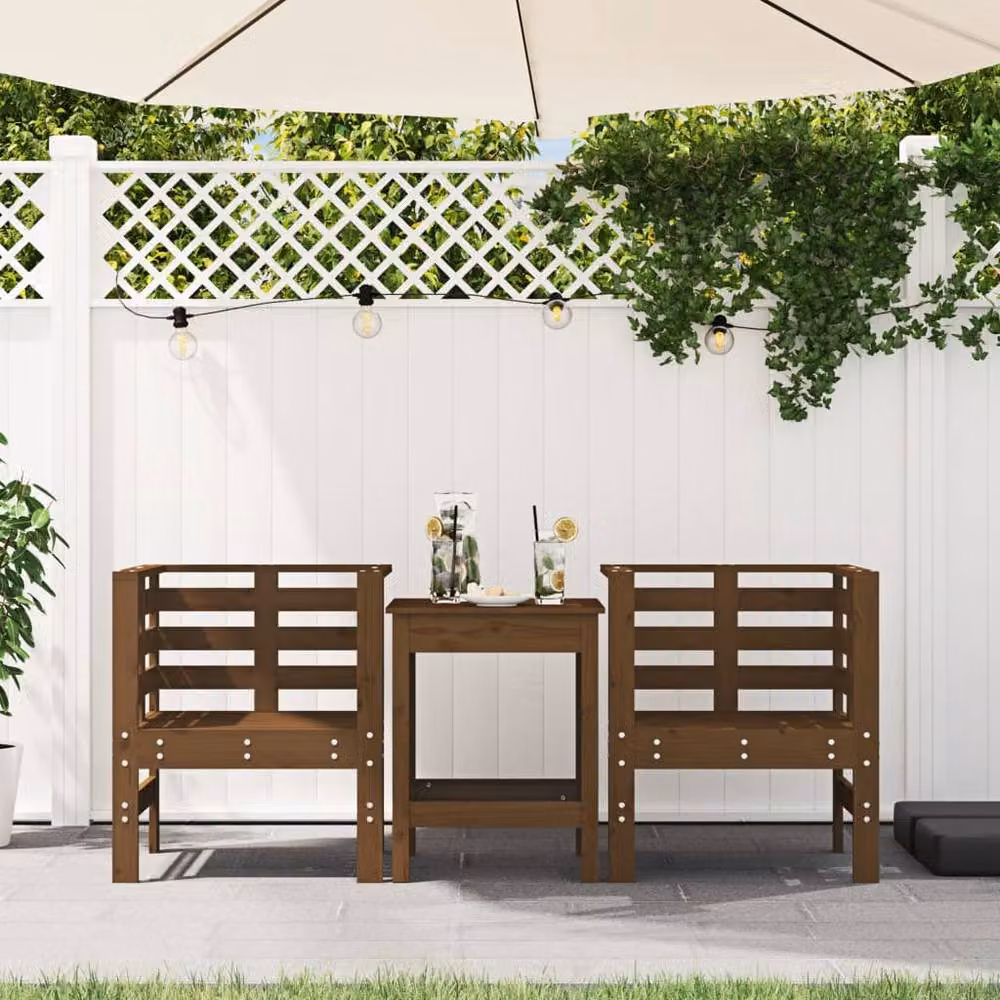 Berkfield Home Rustic Solid Wood Pine Garden Chairs, 2 Pack, Honey Brown, W: 61.5 cm, D: 53 cm, H: 71 cm – 3