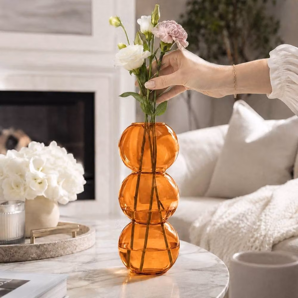 PAWNORA Set of 2 Bubble Shaped Glass Vases in Orange Amber – 2