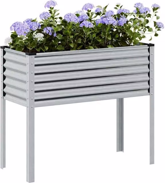Berkfield Home Galvanised Steel Garden Planter Tub in Silver, W/D/H: 100 x 41 x 90 cm