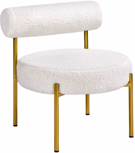 KORVIXA White Bouclé Tub Accent Chair with Gold Metal Legs, W/D/H: 100 x 100 x 65 cm