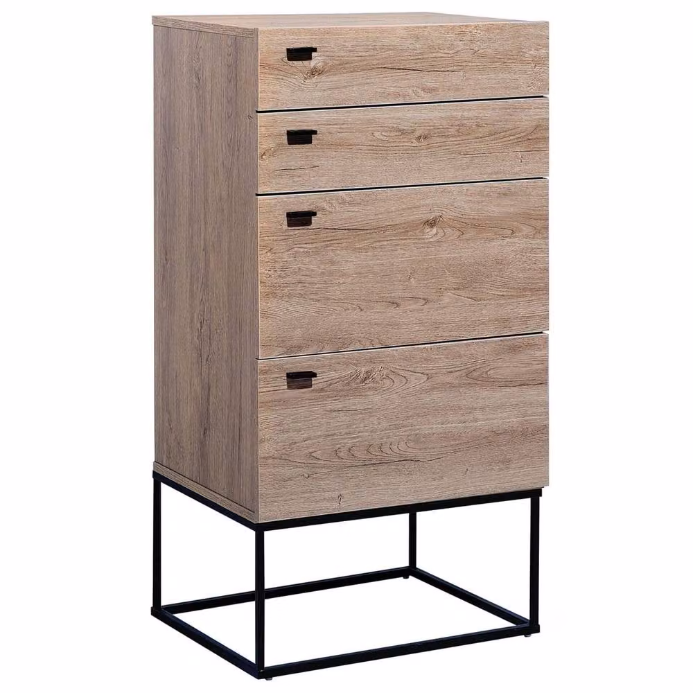 Wyld and Coco Rustic 4-Drawer Chest in Light Brown with Black Metal Base – 2