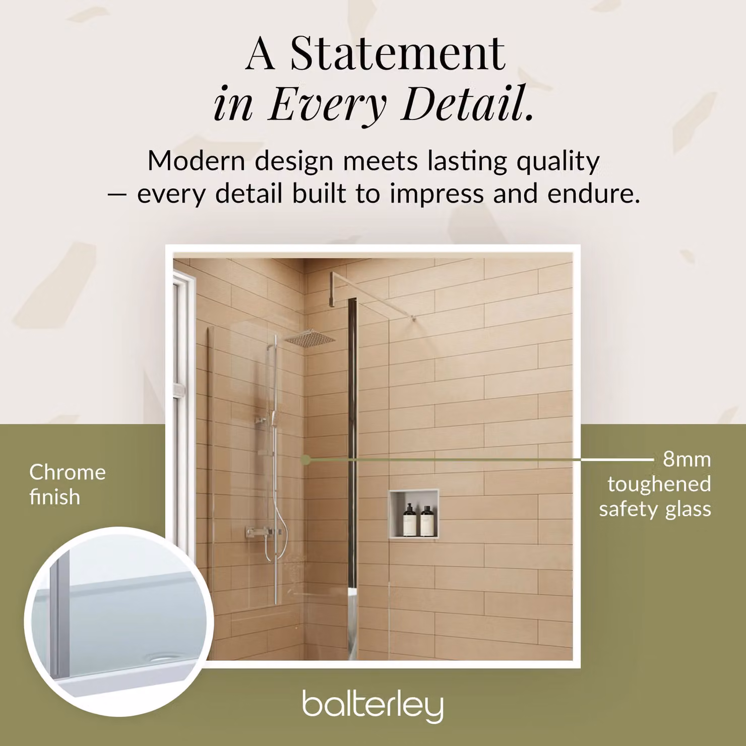 Balterley 8mm Glass Walk-In Wetroom Screen and Return with Tray, Silver, W: 140 cm, D: 70 cm – 4