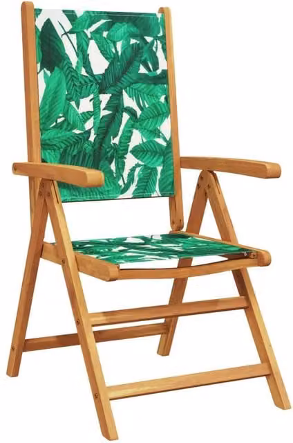 Berkfield Home Set of 6 Reclining Garden Chairs with Green Fabric Cushions and Oiled Acacia Wood – 1