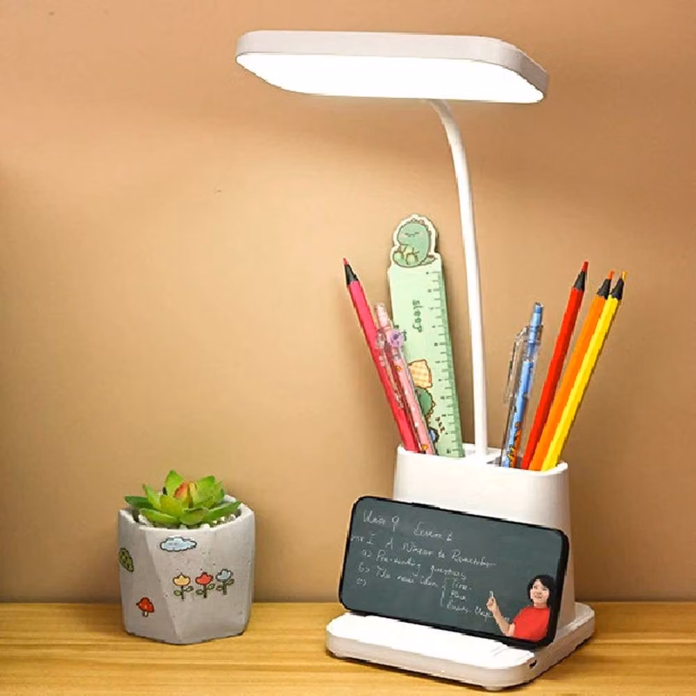 SPETLEK Dimmable LED Desk Lamp with Pen and Phone Holder, Rechargeable USB White – 2
