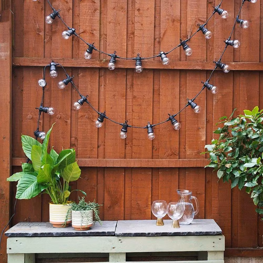 ValueLights 10 Set Black Outdoor LED Festoon String Lights with Warm White Glass Spheres – 3