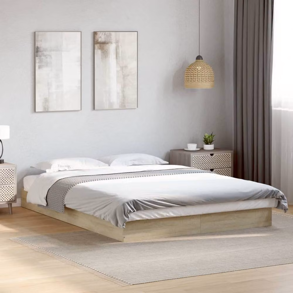 Berkfield Home Modern Bed Frame in Sonoma Oak, W/D/H: 140 x 200 x 143 cm – 2