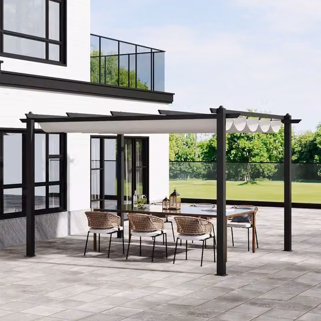 Breeins Aluminium Outdoor Gazebo with Adjustable Waterproof Canopy in Beige and White