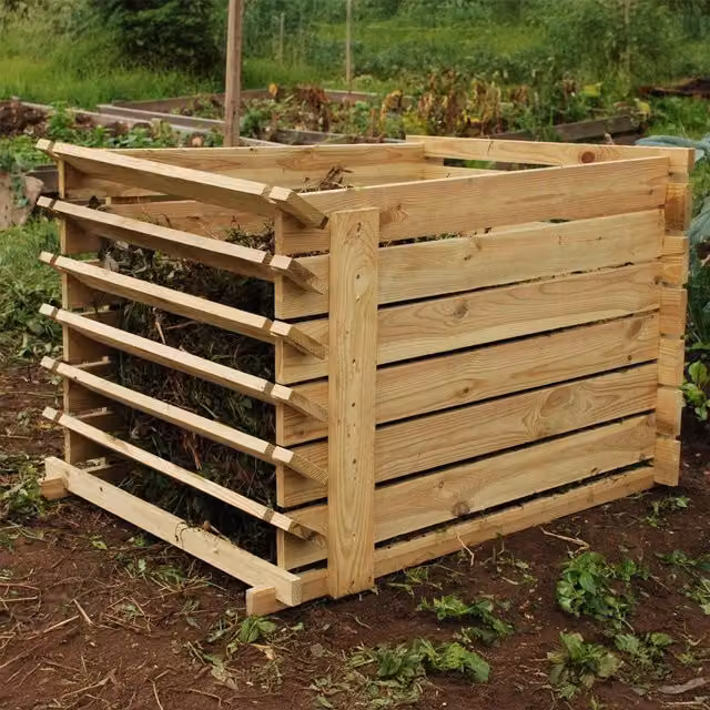 Primrose Beige Wooden Outdoor Compost Bin with Slatted Design, 449 Litre, Height: 75 cm