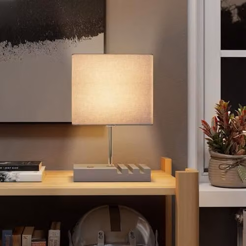 HOMCOM Grey Bedside Lamp with USB A+C Charging Ports and 3 Phone Stands – 6