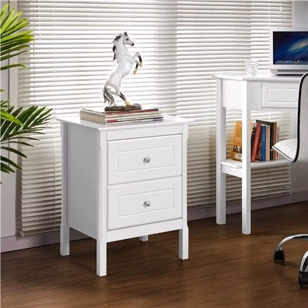 KORVIXA White Bedside Table with 2 Drawers and Metal Handles – 3
