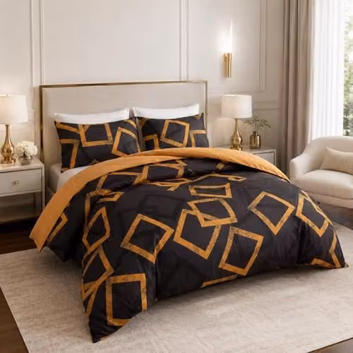 Grace King Size Microfibre Duvet Cover Set in Gold or Black, 3 Pieces, W: 230 cm x D: 220 cm – 1
