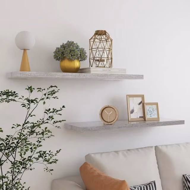 Berkfield Home Floating Wall Shelves, 2 Piece Set in Concrete Grey MDF, W: 90 cm, D: 23.5 cm, H: 3.8 cm – 1