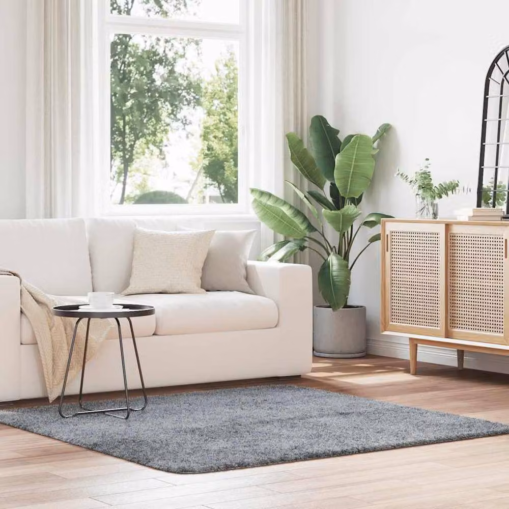 Berkfield Home Navarra Shaggy High Pile Rug, Light Grey, W/D: 160 x 160 cm – 1