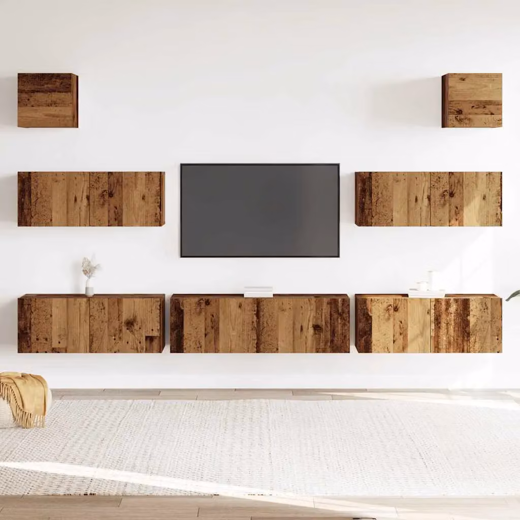 Berkfield Home 7 Piece Wall-mounted TV Cabinet Set in Old Wood Brown and Multicolour Matt Finish – 3